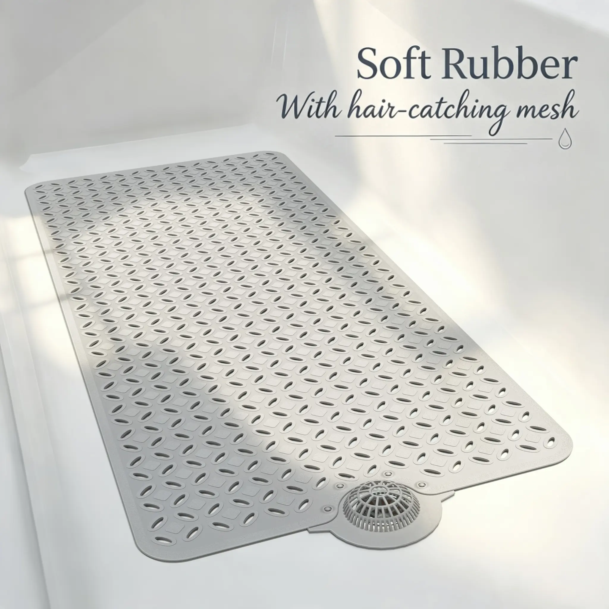 Soft Rubber Non Slip Bathtub Mat 39"×17" Extra Long, No Cheap PVC Shower Mat with Hair Catcher & Large Fast Drain Holes, Massage Nodules, Machine Washable Bathroom Tub Floor Liner