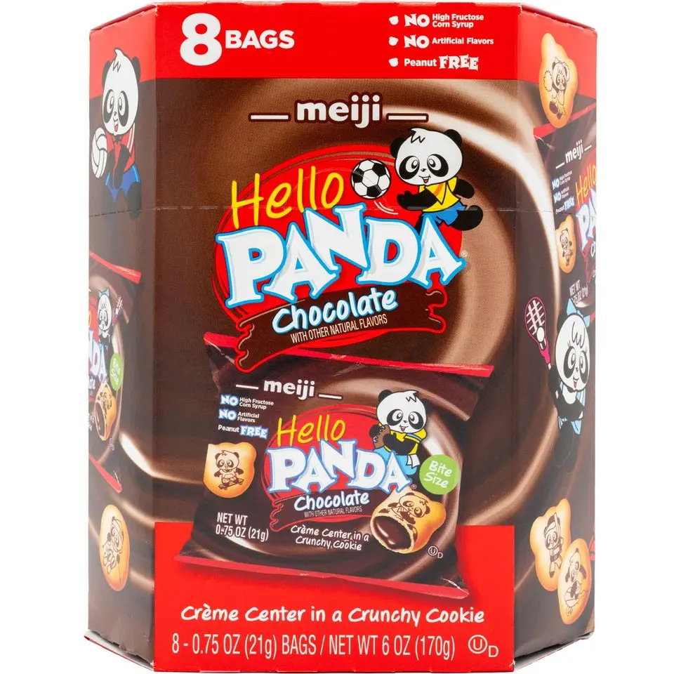 Meiji Hello Panda Bite-Sized Cream Filled Biscuit Assortment (Chocolate / Strawberry / Caramel) – Crunchy Japanese Snack Biscuits with Creamy Fillings (6 oz Boxes)