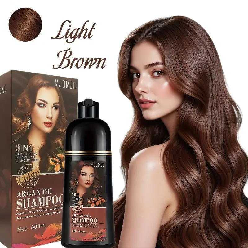 3 in 1 Hair Dye Shampoo - Argan Oil Nourishing Haircare, No Mix Needed, Professional Full Gray Coverage, Semi-Permanent Color for All Types Hair, 500ml