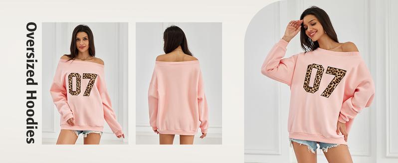Womens Off shoulder Long Sleeve Sweatshirt Oversized Number Pattern Fleece lined Pullover Top Fallfreshness Casual Football