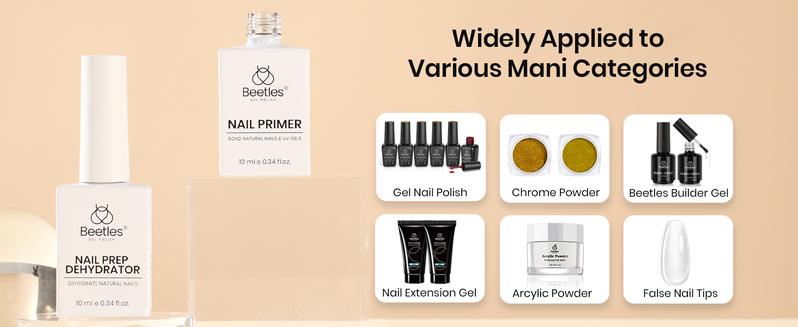 Beetles Gel Top Coat and Base Coat Set with Nail Dehydrator and Primer, 5 Pcs 10ml Glossy & Matte Top Coat Gel Nail Polish Nail Prep Acid-Free and Hema-Free Dehydrate Bond Primer Set for Acrylic