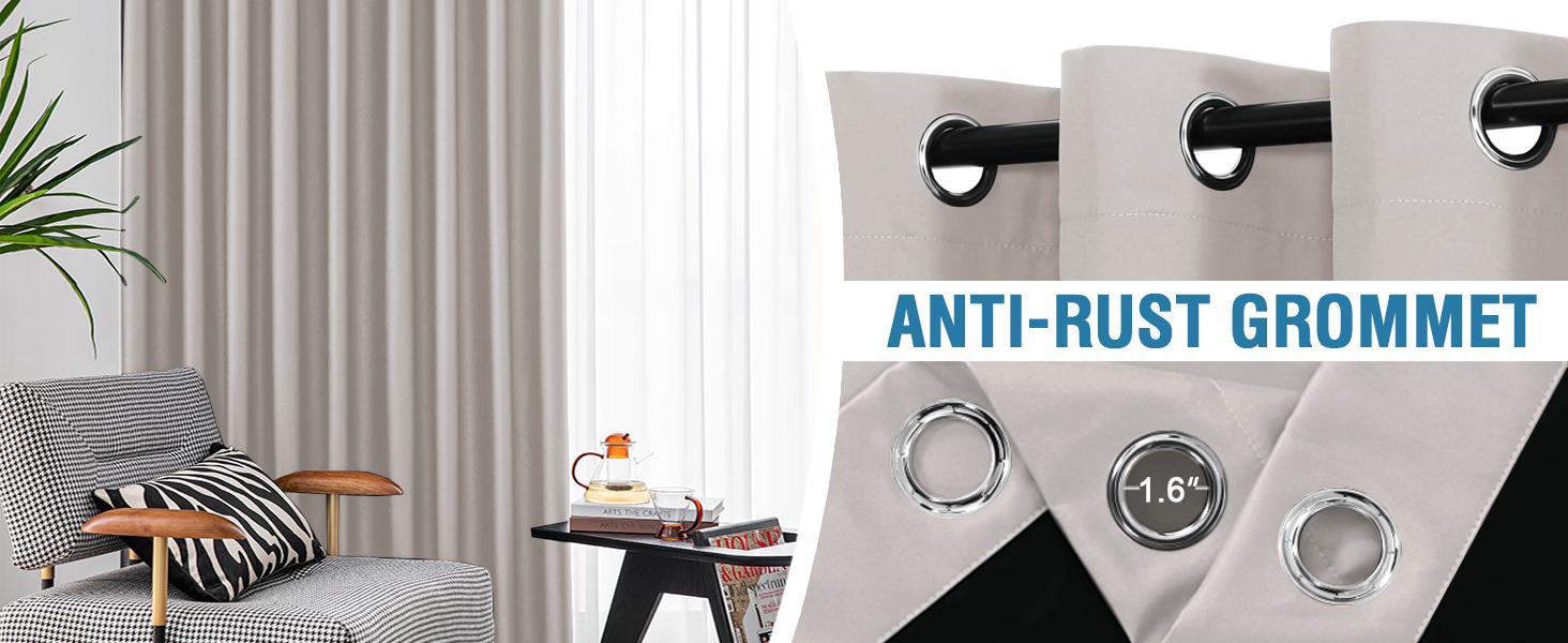 H.VERSAILTEX 100% Blackout Curtains for Bedroom Thermal Insulated Blackout Curtains Heat and Full Light Blocking Curtains for Living Room with Black Liner 2 Panels Set