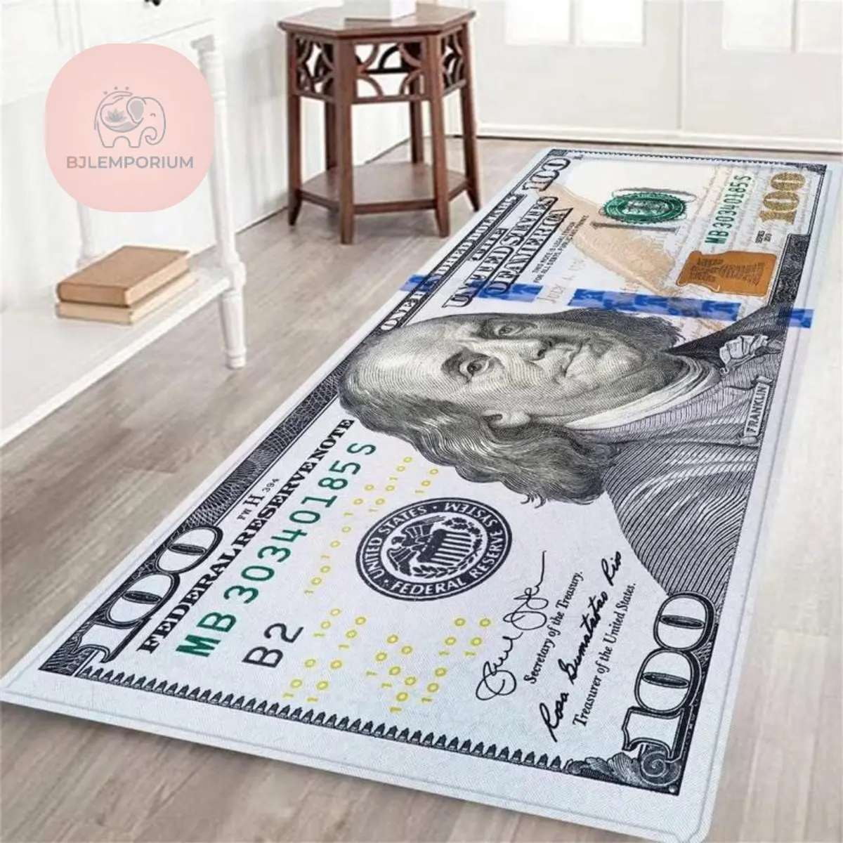 Washable $100 Bill Print Non-Slip Rubberback Floor Runner Rug - Modern Multicolor Design for Hallway, Bedroom, Entryway - Bedroom,Living Room,House,Entryway,Aesthetic Room Decor, Bedroom Decor