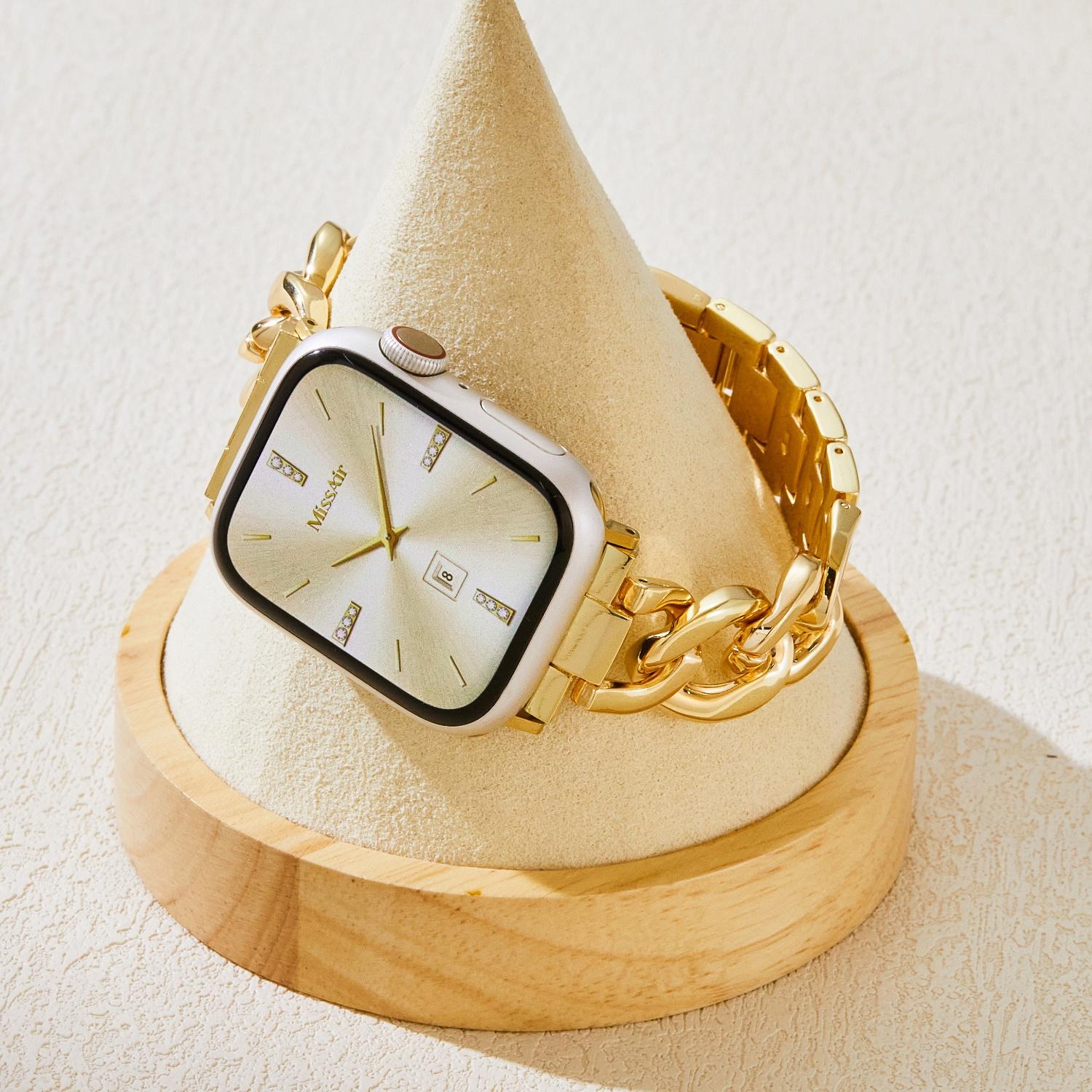 MISSAIR Luxury 14k Gold Plated Chain Bracelet Band Compatible with Apple Watch Series 11-1, SE, Ultra – Adjustable Strap for Women, Fits 38-49mm