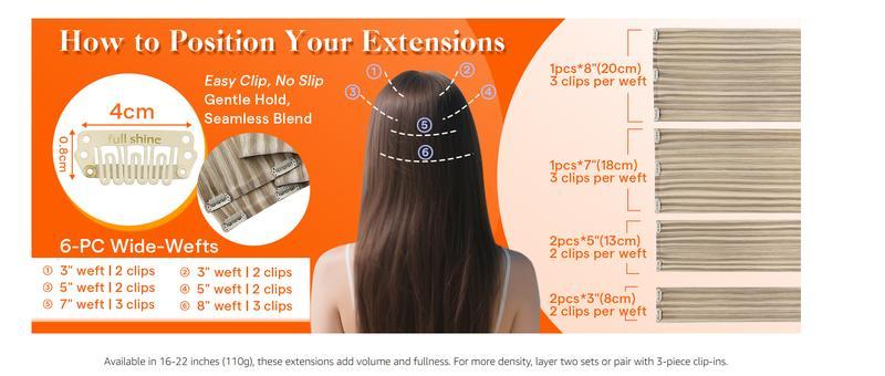 Full Shine Injection Hair Extensions Real Human Hair Clip ins Blonde Highlight Seamless Clip in Human Hair Extensions PU Skin Weft Add Volume 6 Pcs 100 Grams Hairpiece #TikTokShopBlackFriday