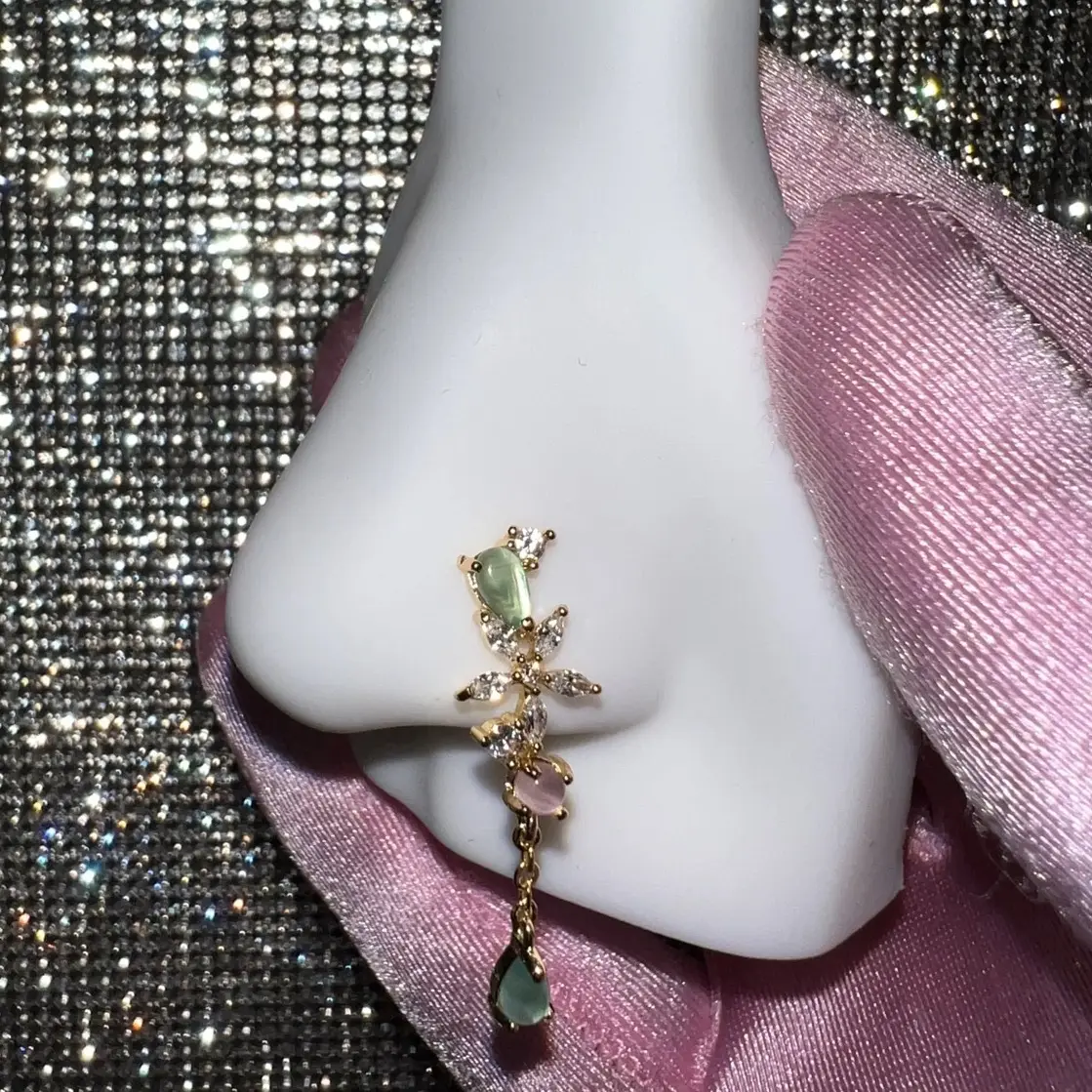 Dangle Nose Ring with Gold-Tone Finish and Decorative Elements