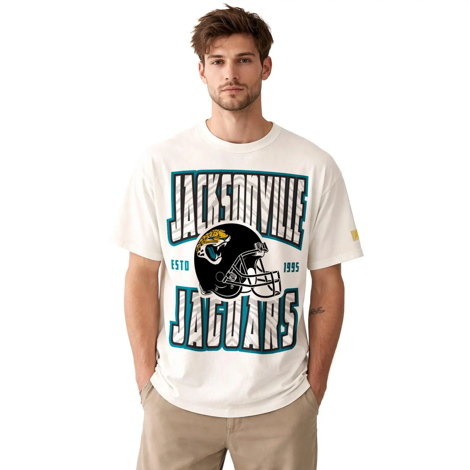 Zubaz NFL 90s SS Tee- Helmet-Off White, JACKSONVILLE JAGUARS