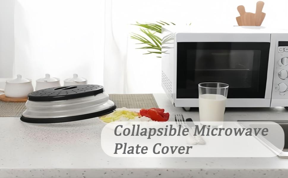 LMMAKE Upgrade Collapsible Microwave Lid 10.5 Inches Vented Folding Plate Cover Grey Silicone Handle BPA Free PP Material Multifunctional Kitchen Tool for Easy Heating and Produce Cleaning Hanging Utensils