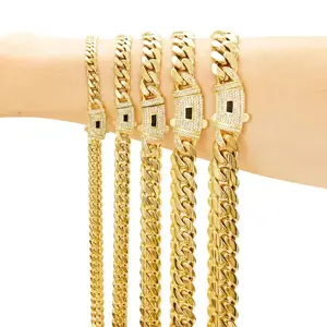 14k Real Gold Plated Cuban Necklace Miami Link Chain with Diamond Clasp Anti-Friction for Men Women Stainless Steel Thick Chain Hip Hop Jewelry 6/8/10/12/14MM Colorfast Waterproof Thickened Black Friday