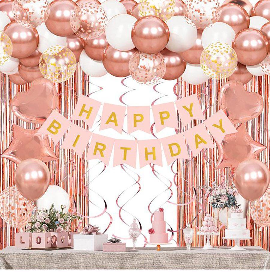 Elegant Birthday Balloon Decoration Set Stylish Blue Silver & Rose Gold Foil Curtain Heart Shaped & Confetti Balloons for Boyfriend’s Surprise Summer Parties & Baby Showers