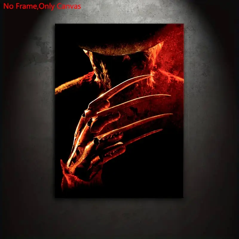 1 piece/set of frameless canvas painting print poster, Cool wall art, classic realistic art, Freddy Krueger, gift for movie fans, horror enthusiasts, ideal gift for bedroom, living room, mural, wall decoration