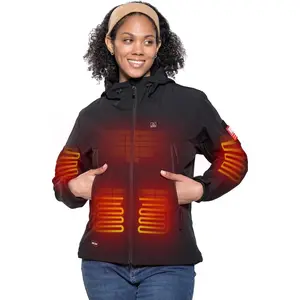 DEWBU Heated Jacket for Women with 12V Battery Pack Winter Outdoor Soft Shell Electric Heating Coat