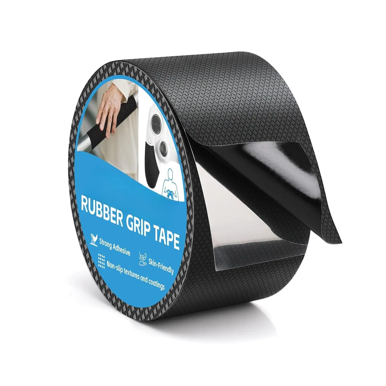 Rubber Grip Tape Non Slip, Self-Adhesive Rubber Tape, High-Friction Texture for Enhanced Safety and Comfort on Handles or Contact Surfaces,  and Durable (2 in x 10 Ft, Black)