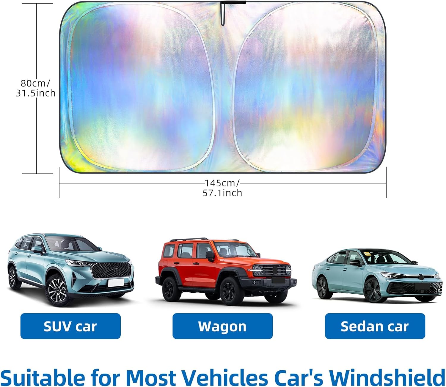 Laser Reflective Windshield Sunshade | Thickened UV-Blocking Sun Shade for Cars, SUVs, Trucks | Heat Reflective Cooling Protection | Foldable with Storage Bag