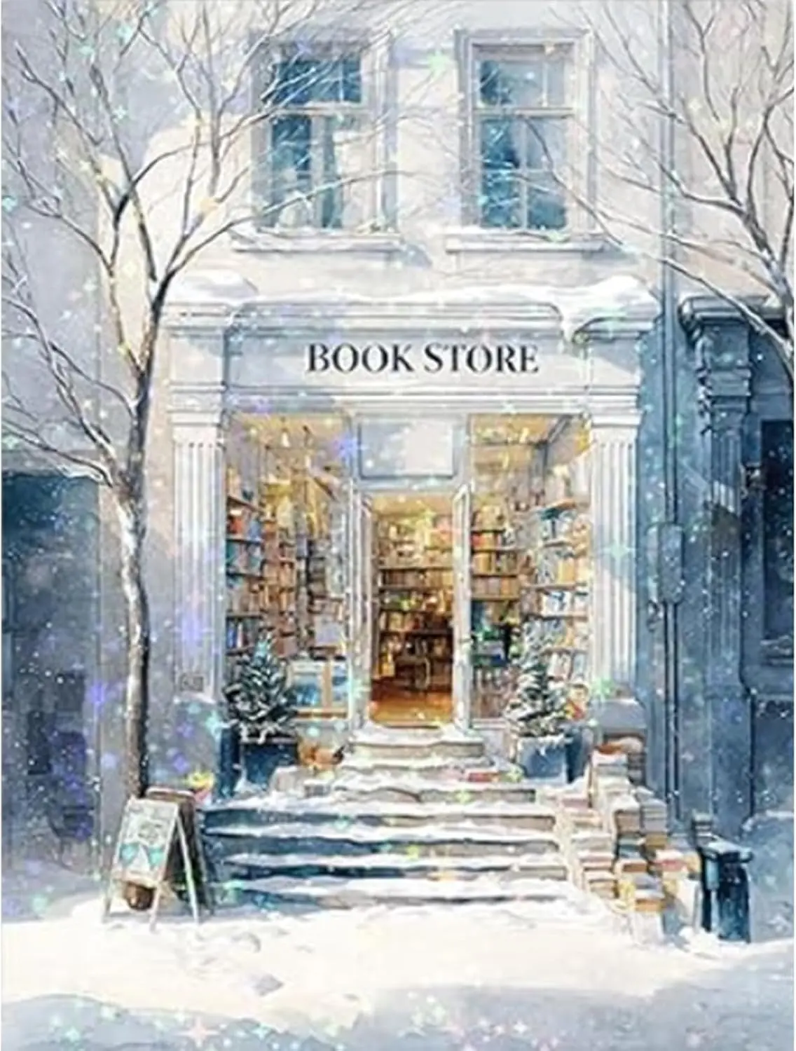 5D Diamond Painting Kit, Winter Snowy Bookstore Street View Full Drill DIY Diamond Art, Snowy Town Book Shop Scenery Diamond Painting for Adults Home Wall Decor