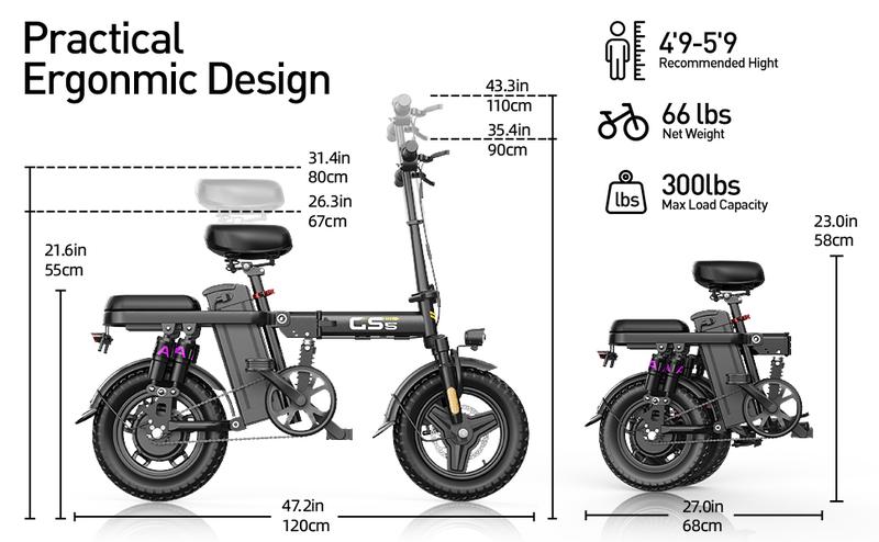 【VoltX】740W Lightweight Double Motor Electric Bike for Adults,20MPH,48V15A Removable Battery,40-45Miles Range,11 shock absorption,Dual-seat design Foldable Double-Suspension  14" Fat Tires 300 Lbs Load for Commuting & All-Terrain Riding，Free accessories