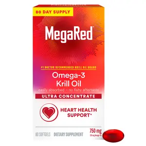 MegaRed Antarctic Krill Oil 750mg, Omega 3 Fatty Acid Supplement, Ultra Concentrate EPA & DHA Softgels, Antioxidant Astaxanthin, Heart Health Supplement With No Fish Oil Aftertaste, 80ct