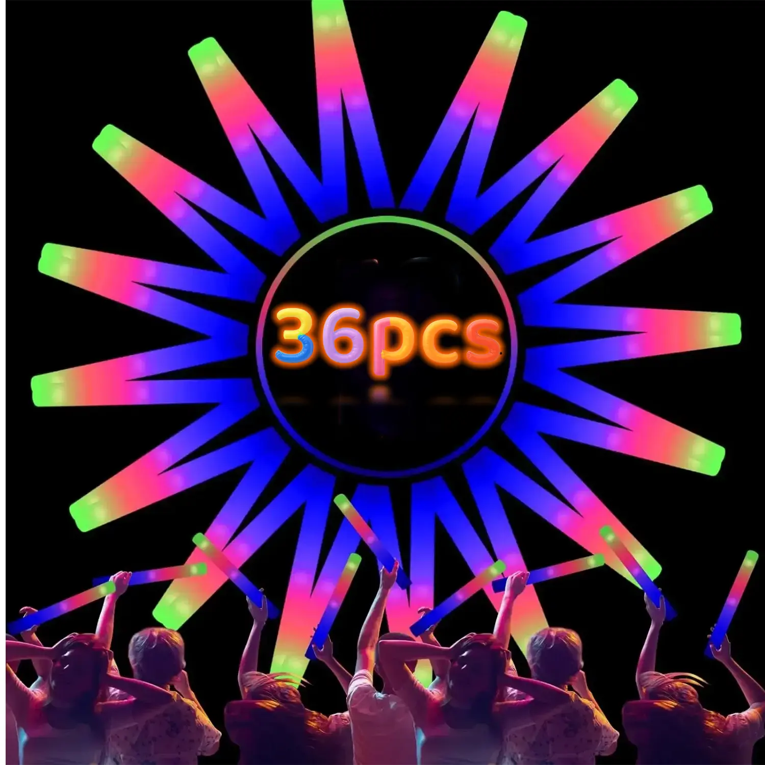 MICRENCY 36-Piece Glowing LED Light-Up Foam Sticks Bulk Pack - Happy Birthday Decor, Kids Adults Unisex Party Favors, Goodie Bag Fillers, Birthday Ideas Supplies, Led Lights