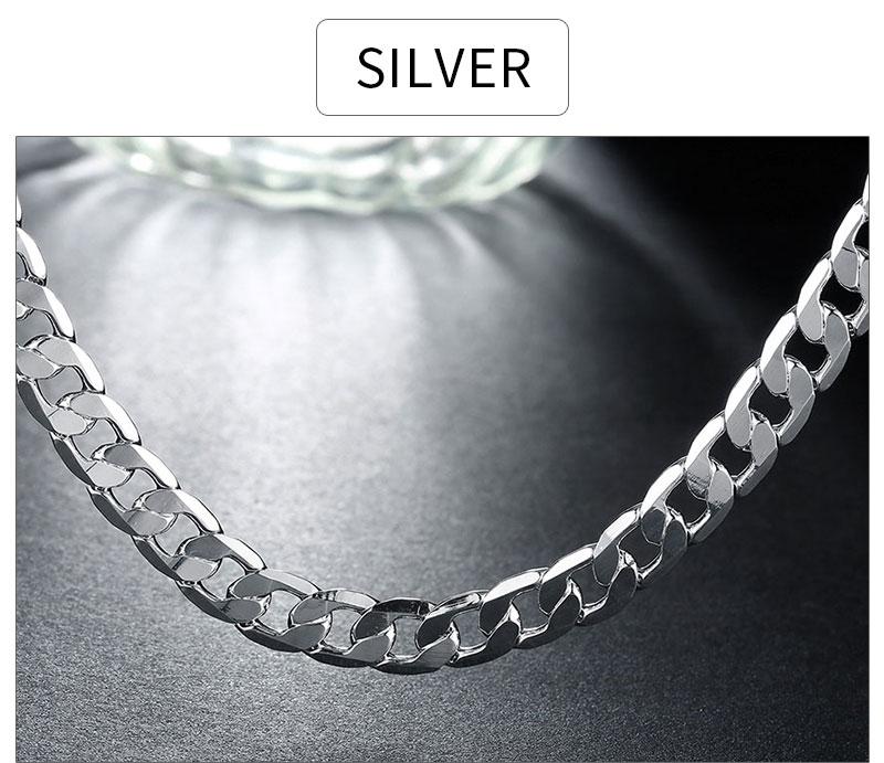 Men's Silver Color Necklace 2/4/6/8/10/12MM 40-75cm Face Chain Necklace Lobster Clasp Men Women Engagement Jewelry Gifts