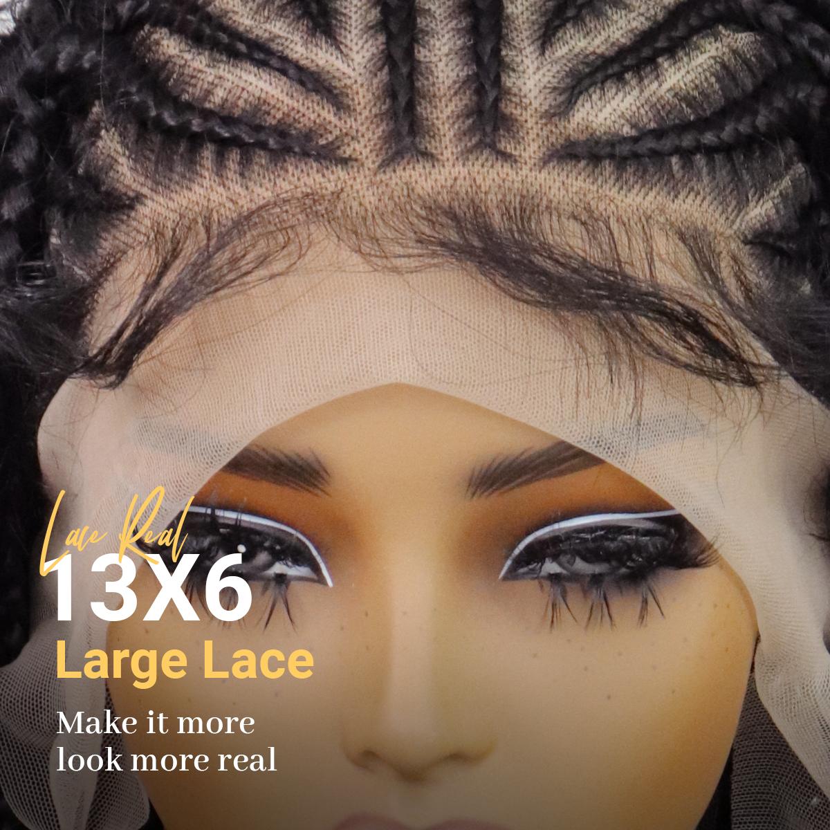 13X6 HD Lace Frontal Half Braided Curly Wigs Synthetic Half-Cornrows Half-Curly Wig with Baby Hair Pre Styled Braid Wigs