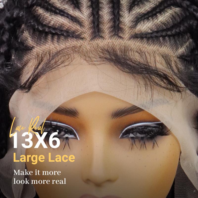 13X6 HD Lace Frontal Half Braided Curly Wigs Synthetic Half-Cornrows Half-Curly Wig with Baby Hair Pre Styled Braid Wigs