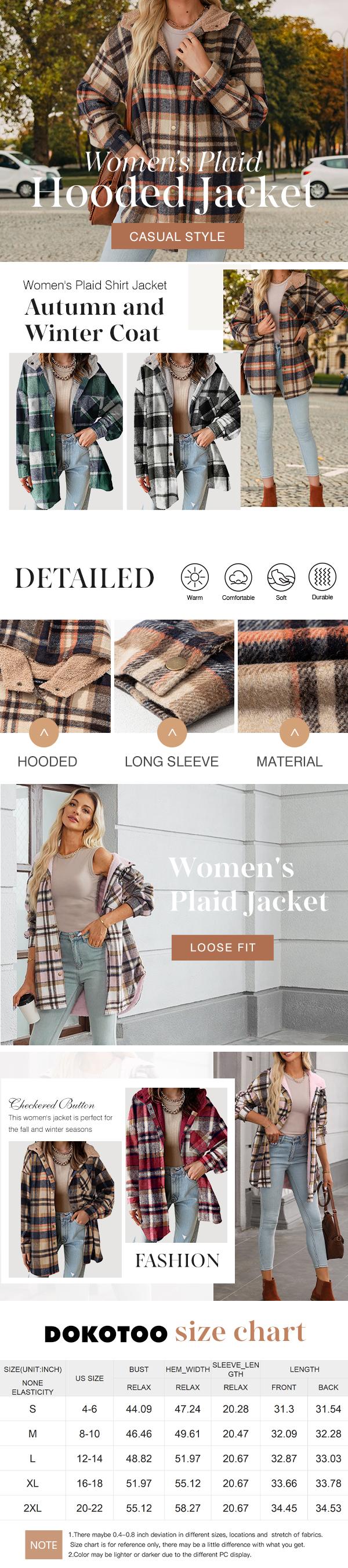 Dokotoo Women's Flannel Hooded Plaid 2026 Shacket Thick Coat Winter Coat for Warmth Button down Warm and Fuzzy Fleece Jacket