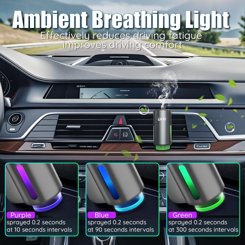 LWW Smart Car Air Freshener Diffuser 3-in-1 USB Powered Rechargeable with LED 3-Level Intensity Control & 10 x 10ml French Oils for Enhanced Woody Fruity Aromatic Scent