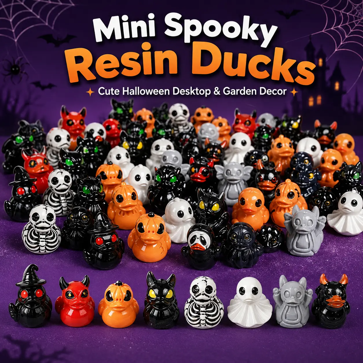 Mini Spooky Skull Devil Resin Duck Ornament, Decor for Desktop, Garden, Halloween, Christmas & Party Gifting