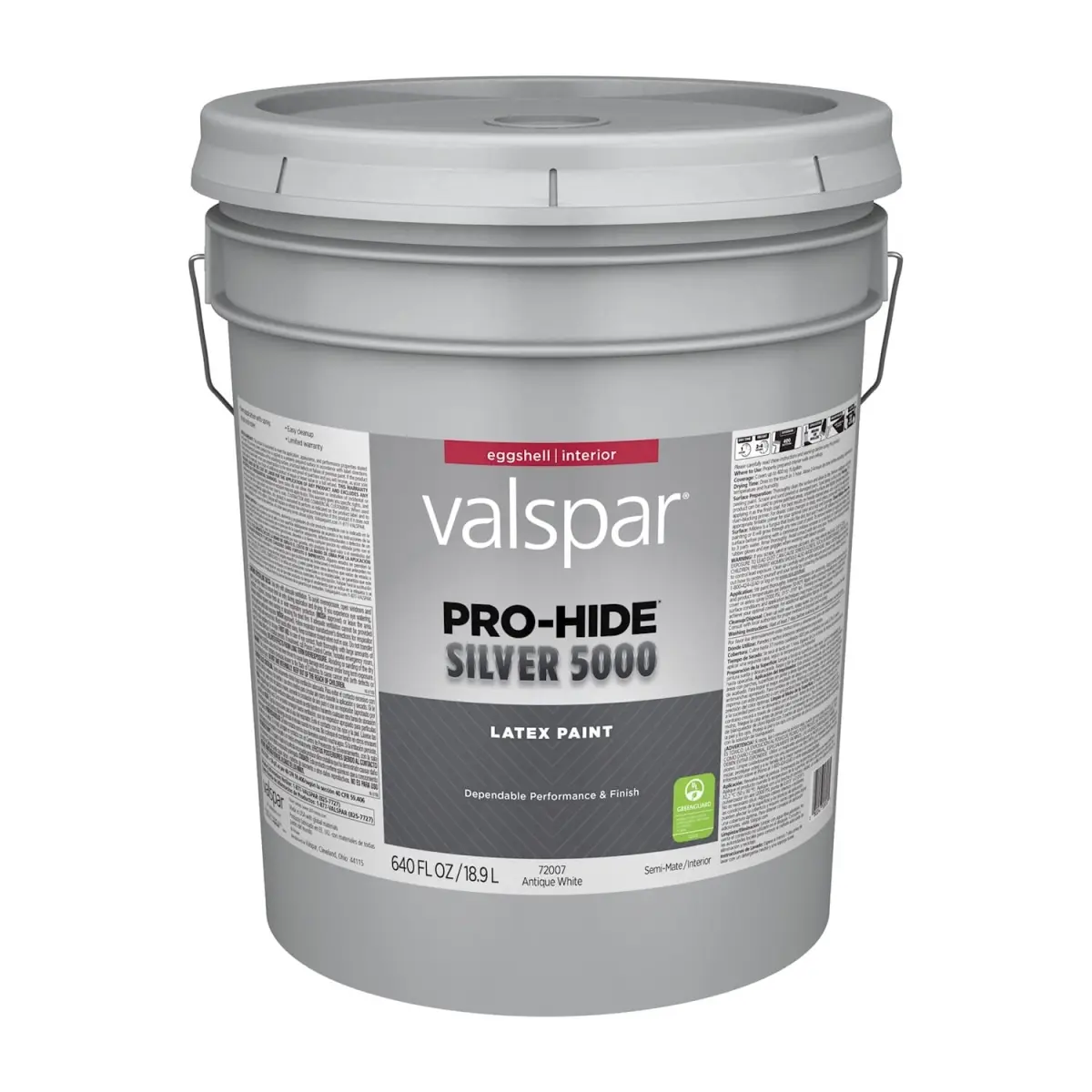 Valspar Prohide Acrylic Latex All-Purpose Paint (028.0072007.008) - 5 gal, Antique & White, Residential, Eggshell Finish, Greenguard Gold Certified, Dependable Performance, Easy Cleanup