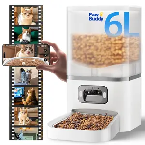 Automatic Pet Feeder with Full HD 2MP Camera 6L Food Dispenser - 5G WiFi Smart APP Control, SD Card Slot, 10s Voice Recorder, Anti-Clog & Dual Power Supply, Detachable Easy-Clean Tank/Bowl, Timed Portion Control for Cats, Dogs, Kittens, Puppies