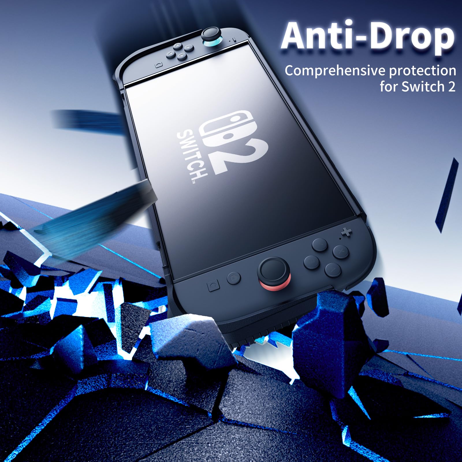 Switch 2 Case Compatible with Switch 2 Dockable Case Cover, Switch 2 Protective TPU Cover with Screen Protector and 6 Thumb Grips, HD Tempered Glass, Shock Absorption and Anti-Scratch ﻿