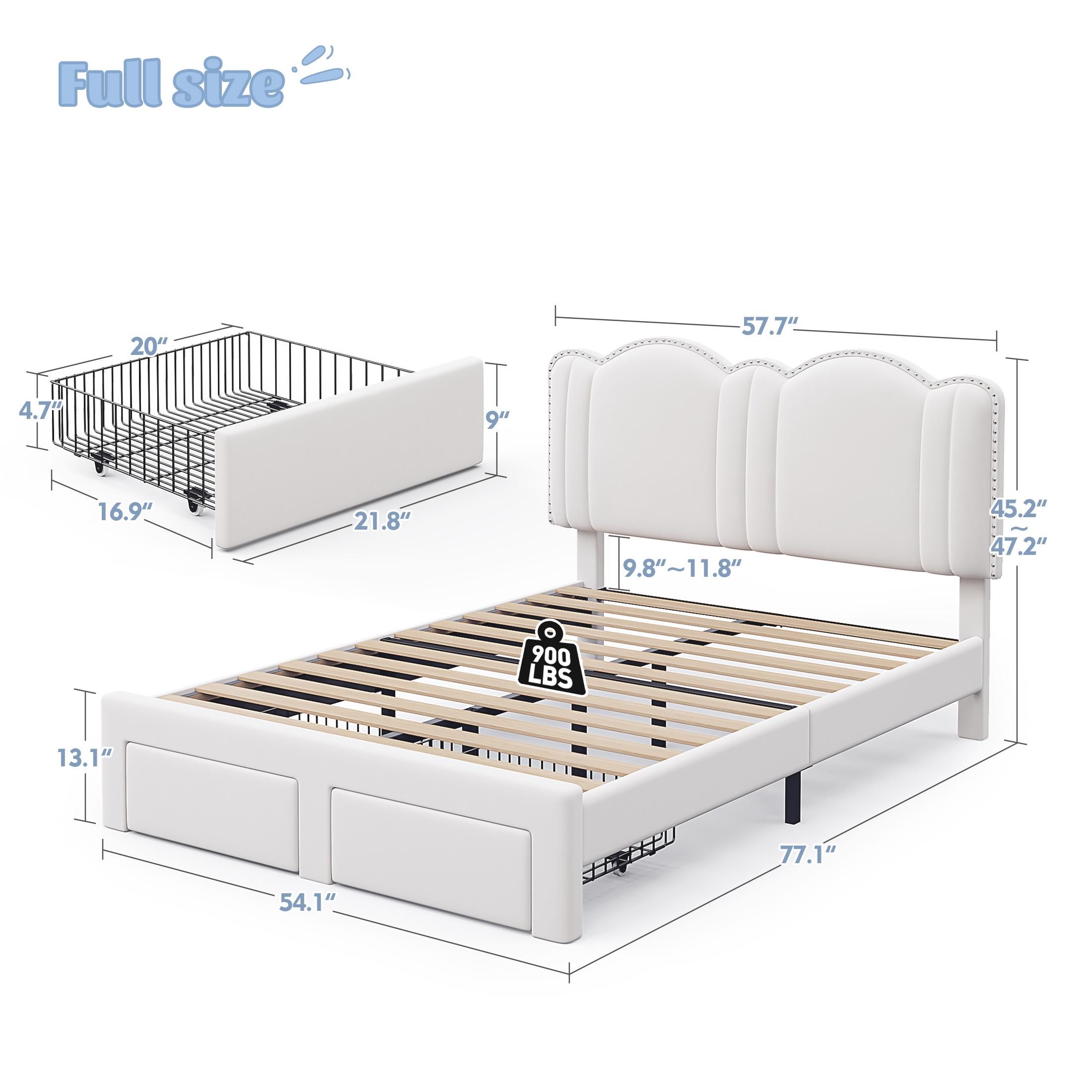 Raybee Furniture Pricess Bed Frame with Led Light, Elegant bed Frame with Headboard Adjustable, Upholstered Bed Frame, No Box Spring Needed