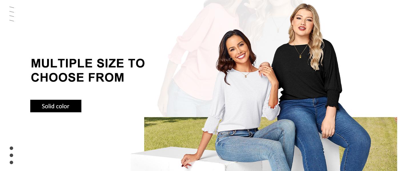 PiePieBuy  Women's 3/4 Sleeve Blouse - Solid Color Crew Neck Shirt | Loose Fit Casual Top Basic Comfort Tshirt Crewneck Womenswear Fitted Streetwear casual outfits women