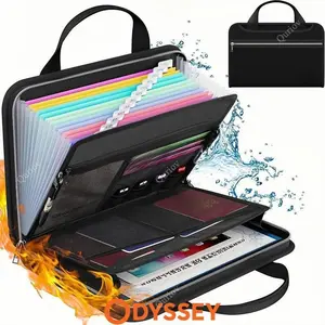 Quriov Fireproof File Folder with Handle, Large Capacity A4 File Organizer Storage Zip Bag, Test Paper Folder, Files Organizer, Data Paper Organizer Storage Bag, Paper Organizers, Office Stationery & Supplies, Zip Pouch, Office Accessories