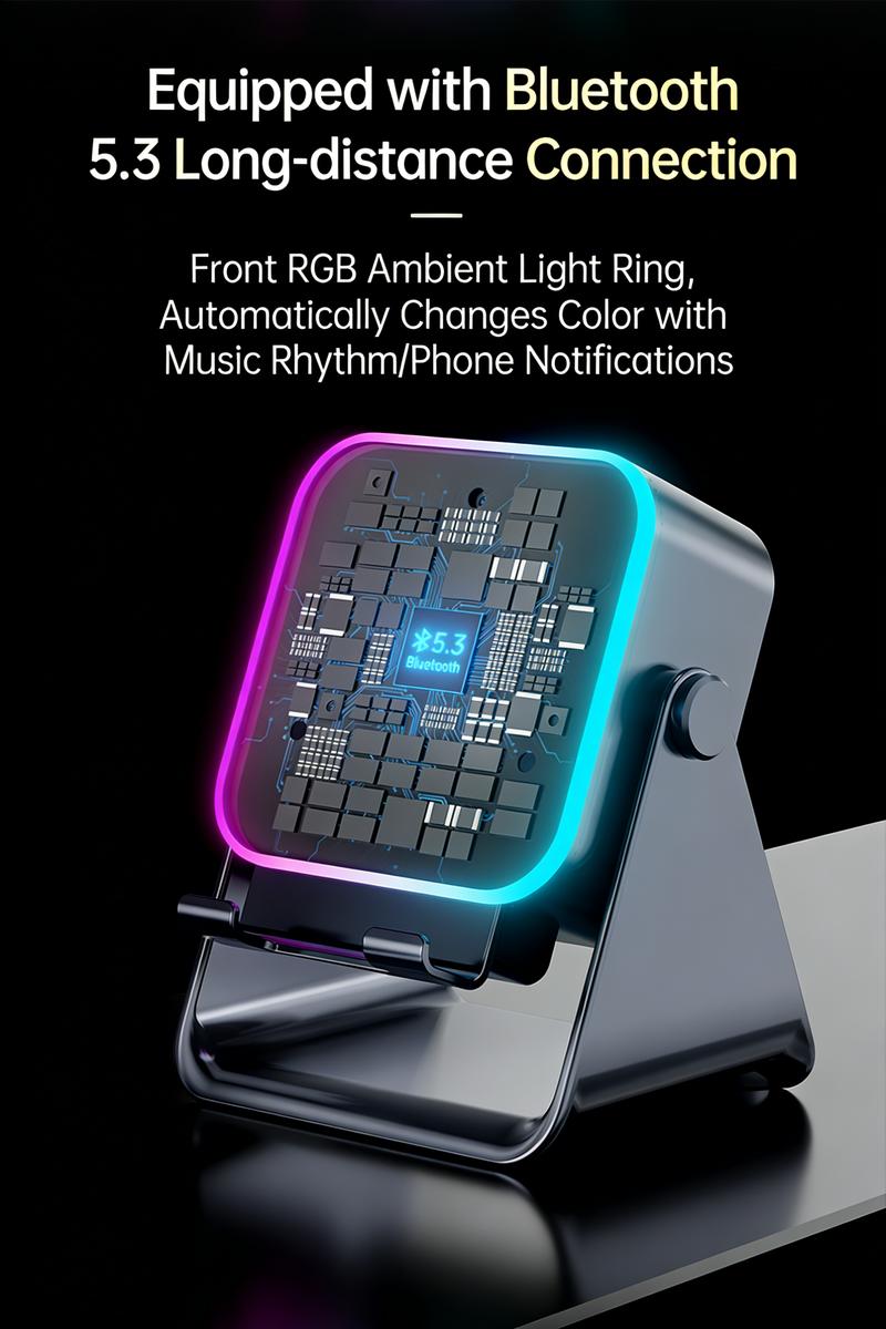 2026 5-in-1 Inductive Bluetooth Speaker with Phone Stand & Amplifier Rechargeable Color Lights Compatible with iPhone & Android Perfect Birthday Gift for Teens