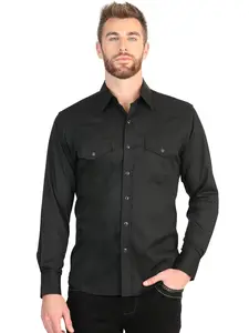 El General Men’s Long Sleeve Western Shirt - Black Stretch   45612