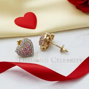 DiamondCelebritees Men's/Women's 925 Silver Yellow 1.00ct VVS 'D' Pink Moissanite 3D Heart Earrings