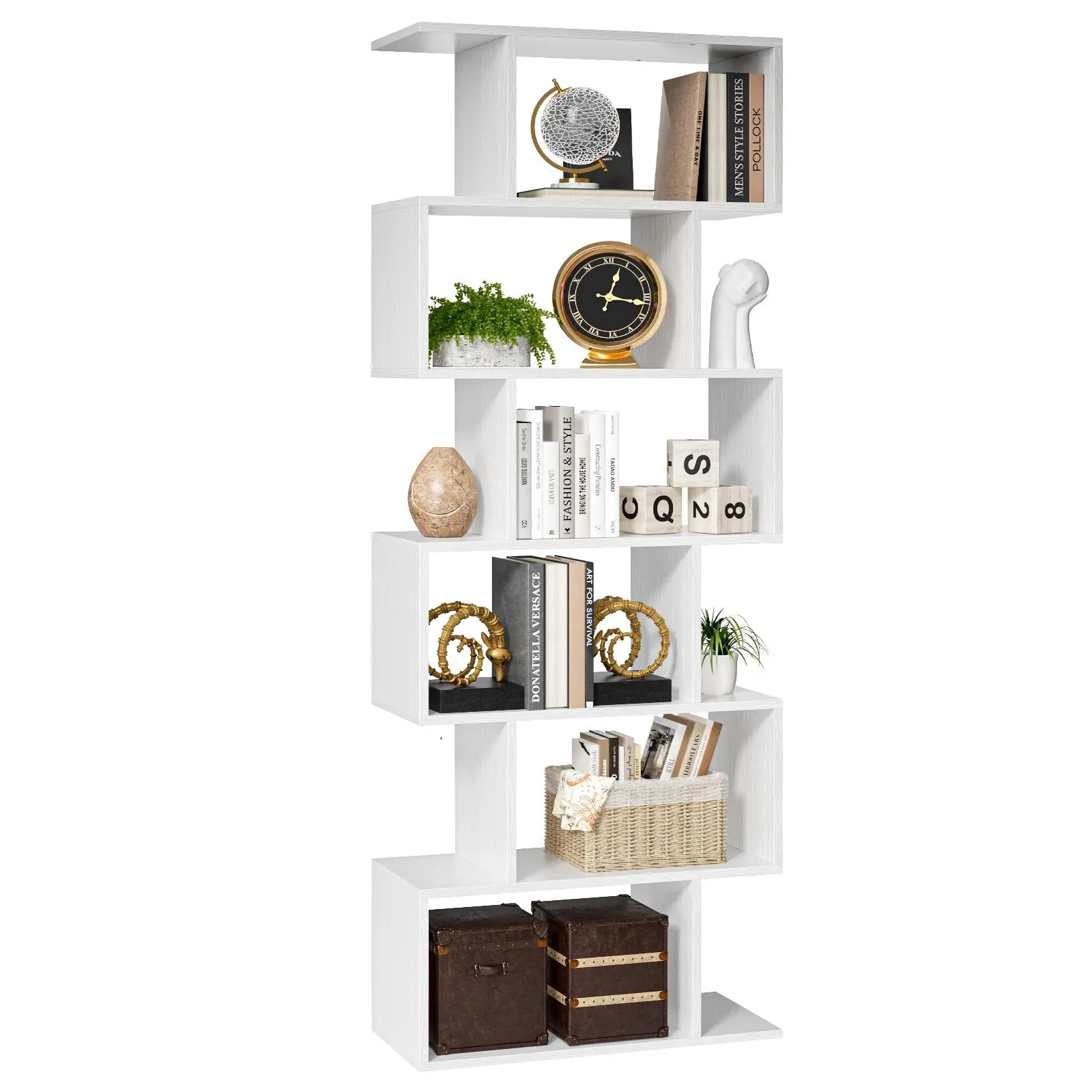 Space Partition Bookshelf, S-Shaped 5-Tier Modern Bookcase, Geometric Storage Shelves for Room Divider, Living Room Bedroom Office Study