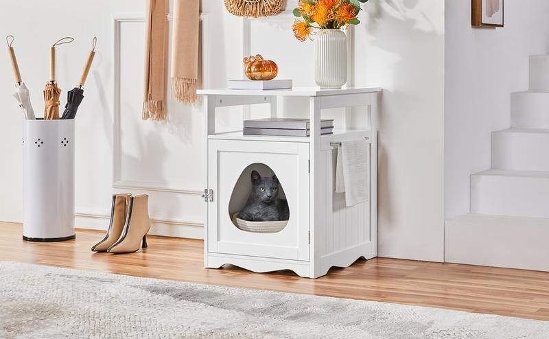 Yaheetech Cat Litter Box Enclosure, Hidden Cat Litter Box Furniture,Cat Crate, Decorative Storage Bench Pet Side Table