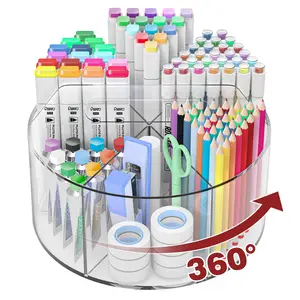 Acrylic Pen Holder Pencil Organizer, 360-Degree Rotating Pencil Holder, Crayon Organizers for Kids Marker Organizer Caddy Art Supply Kids Desk Organizers for Office Home School