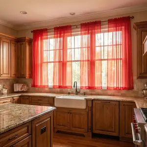 Window Wear 4 Panels 34X63Inch Kitchen Curtain Set, made of Terylene chiffon fabric, lightweight, transparent, soft and flowing, pole-hanging style, easy to install, can better decorate your home, FT2533