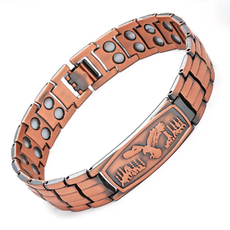 Magnetic Bracelet for Men with Adjustable Sizing Tool & Eagle Pattern - Magnetic Field Therapy Jewelry Gift for Men with Tuner Included
