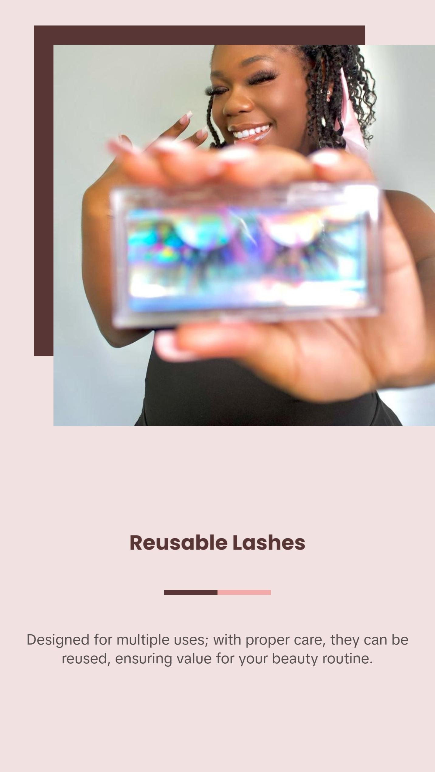 Beauti Fluffy Mink Eyelashes - 15-25mm Soft Cotton Band Lashes with Reusable Hard Case & 2 Lash Brushes, Hypoallergenic,