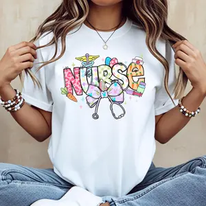 Nurse T-Shirt Cotton Casual Crew Neck Short Sleeve Regular Sleeve Summer Wear Machine Washable Not Dry Clean Made In USA