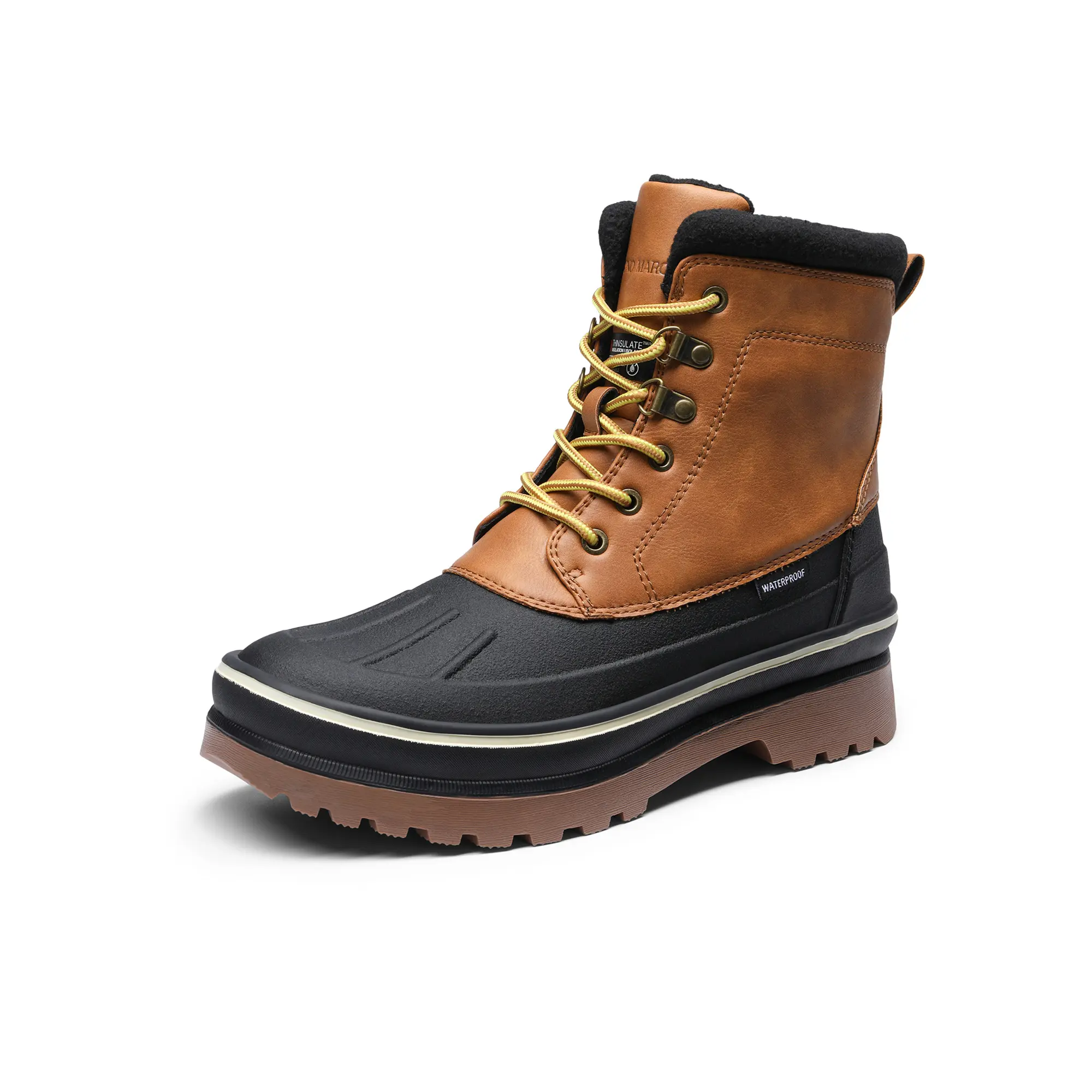 【BRUNO MARC Anniversary】 Men's Classic Lace-Up Faux Leather Insulated Fur-Lined Winter Snow Boots, Solid Closed Round Toe, Low Heel, Rubber Foam, Faux Fur Trim, Rubber Sole, Back to School Outdoors Cold-Weather Walking Footwear