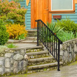 Handrails for Outdoor Steps, Step Stair Hand Rail Kit, Transitional Carbon Steel Railings with Installation Kit, Stair Rails for Seniors