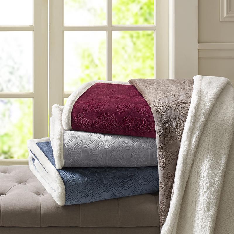 Elma Luxury Oversized Textured Plush Throw, 60x70", Premium Soft Cozy Embossed Micro Velour For Bed, Coach or Sofa