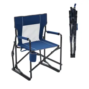 Heavy Duty Folding Rocking Chair for Camping, 400lb Capacity Portable Mesh Lawn Chair with Spring Rocking Motion & Cup Holder, Waterproof Armrests for Beach, Patio