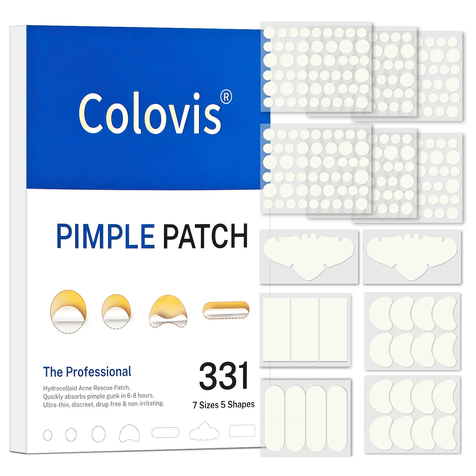 Large Hydrocolloid Acne Pimple Patches with Tea Tree Oil, Salicylic Acid, 7 Assorted Sizes & Shapes for Face & Chin, Zit Blemish Coverage & Oil Absorption, TikTokshopbacktoschool