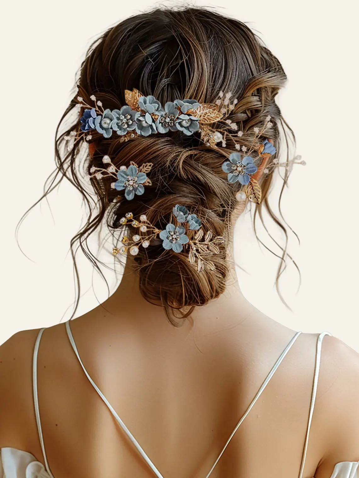 AZAZIE Romantic Blue Floral Hair Comb with Pearls, Handcrafted Decorative Statement Headpiece for Bridal Wedding Updos